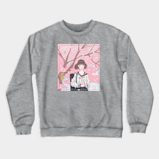 Anime girl and Sakura. Crewneck Sweatshirt